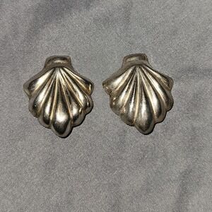 Vintage Sterling Silver 925 Alpaca Mexico Laton Shell Clip On Earrings